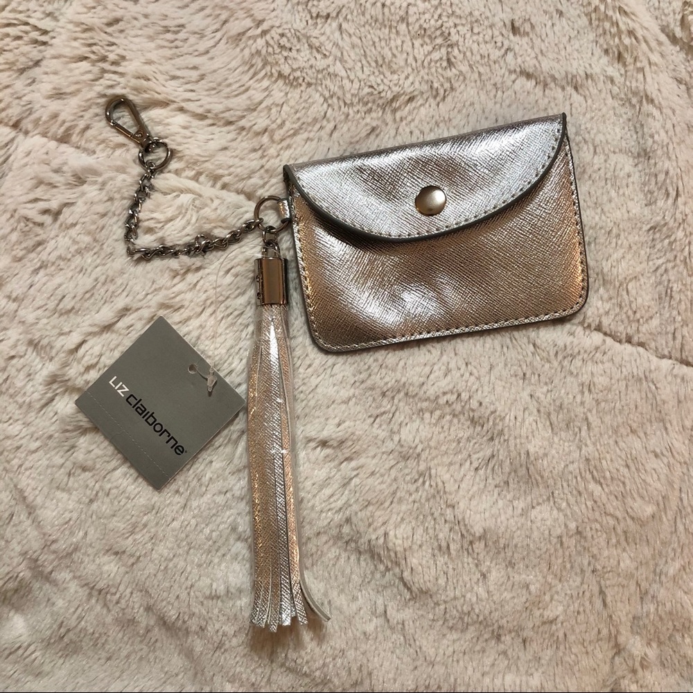 NWT Liz Claiborne Silver Card Case with Tassel